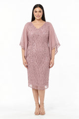 Robe Midi Grande Taille À Détails En Chiffon — Rose Poudré