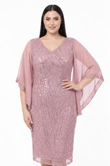 Robe Midi Grande Taille À Détails En Chiffon — Rose Poudré