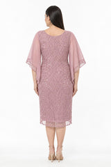Robe Midi Grande Taille À Détails En Chiffon — Rose Poudré
