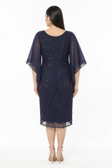 Midi‑Abendkleid Mit Chiffon‑Details — Marineblau (Große Größen)