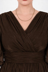 Midi - Kleid In Großen Größen Mit Ärmeldetail – Braun