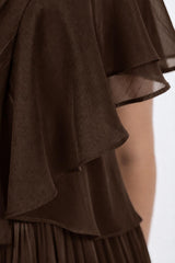 Midi - Kleid In Großen Größen Mit Ärmeldetail – Braun
