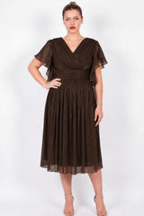 Midi - Kleid In Großen Größen Mit Ärmeldetail – Braun