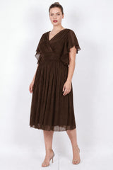 Midi - Kleid In Großen Größen Mit Ärmeldetail – Braun