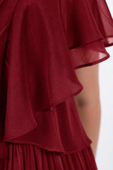 Midi - Abendkleid Mit Ärmeldetail – Burgunder (Große Größen)