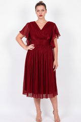 Midi - Abendkleid Mit Ärmeldetail – Burgunder (Große Größen)