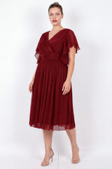 Midi - Abendkleid Mit Ärmeldetail – Burgunder (Große Größen)