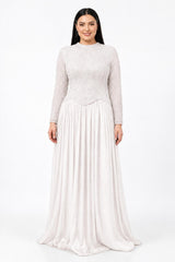 Plus - Size Sequin & Beaded Long - Sleeve Gown — White