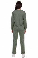 Khaki Langarm - Set Mit Bärenstickerei Und Paspel