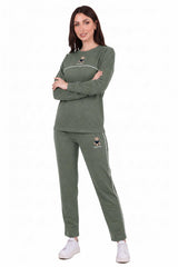 Khaki Langarm - Set Mit Bärenstickerei Und Paspel