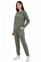Khaki Langarm - Set Mit Bärenstickerei Und Paspel