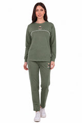 Khaki Langarm - Set Mit Bärenstickerei Und Paspel