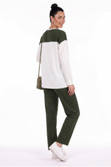 Langarm - Set Mit Schal In Khaki