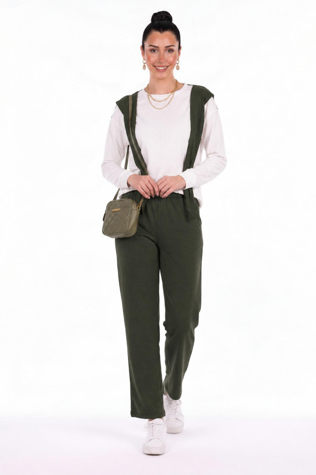 Langarm - Set Mit Schal In Khaki