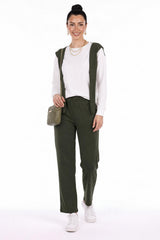 Langarm - Set Mit Schal In Khaki