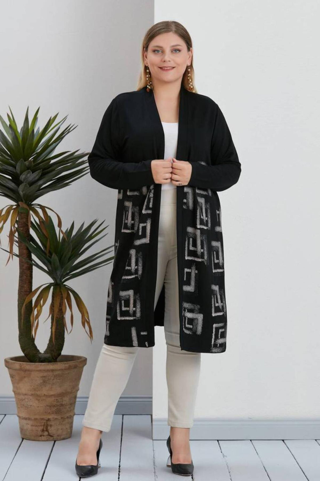 Cardigan Grande Taille À Motif Orné De Pierres — Noir