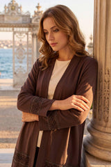 Gilet Grande Taille À Dentelle Et Pierres, Marron