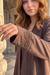 Gilet Grande Taille À Dentelle Et Pierres, Marron