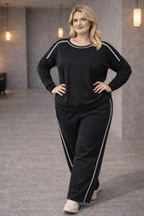 Große Größen Oberteil & Hose Mit Streifen – Schwarz