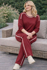 Plus‑Size Set With Shoulder And Trousers Stripes — Burgundy