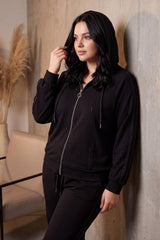 Plus‑Size Capuchonset Met Verticale Steendetail — Zwart