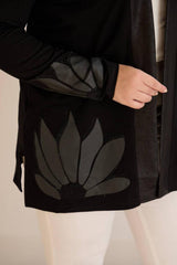Cardigan In Großen Größen Mit Blumenbesatz Und Steinverzierungen, Schwarz
