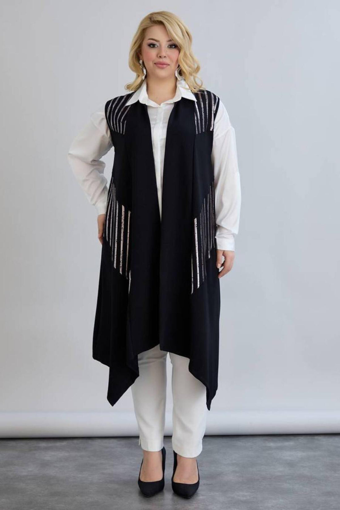 Gilet Long À Motif Grande Taille