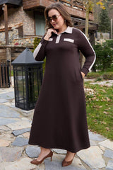 Plus - Size Collared Dress With Gold Buttons — Brown