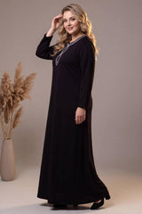 Plus - Size Dress With '8' Neck Detail — Patterned