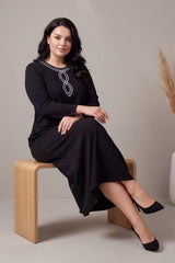 Plus - Size Dress With '8' Neck Detail — Patterned