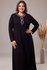 Plus - Size Dress With '8' Neck Detail — Patterned