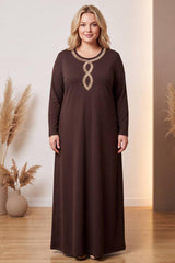 Robe Grande Taille À Encolure En Forme De Huit, Marron