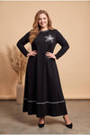 Plus‑Size Dress With Rose‑Patterned Neckline — Black