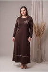 Plus - Size Dress With Rose - Detail Neckline — Brown
