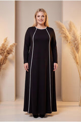 Plus‑Size Black Dress With Double White Front Stripes