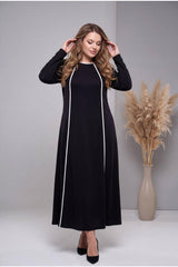Plus‑Size Black Dress With Double White Front Stripes