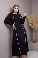 Plus‑Size Black Dress With Double White Front Stripes