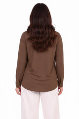 Plus‑Size Blouse With Scarf And Button Detail — Brown