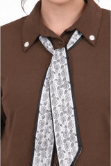 Plus‑Size Blouse With Scarf And Button Detail — Brown