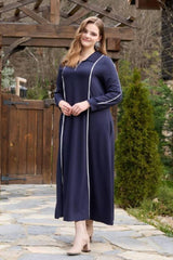 Plus - Size Half - Zip Long Dress — Navy