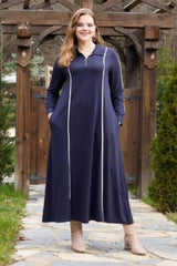Plus - Size Half - Zip Long Dress — Navy