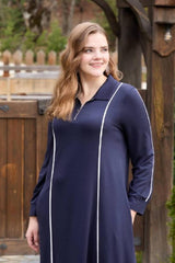 Plus - Size Half - Zip Long Dress — Navy