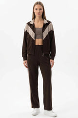 High - Neck V‑Stripe Two - Piece Set — Taupe