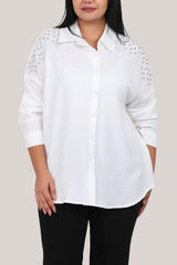 Plus‑Size Blouse Met Parelversiering — Wit