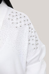 Plus‑Size Blouse Met Parelversiering — Wit