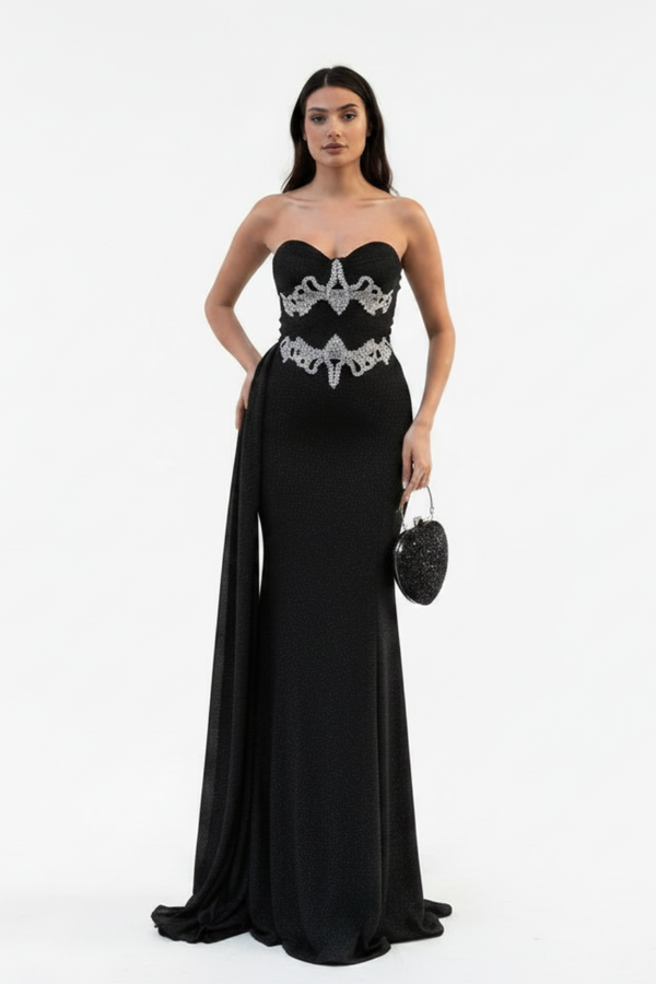 Zwarte, Strapless Avondjurk In Mermaid - Model