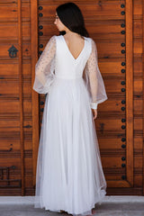 Langes Tüll - Abendkleid – Ecru