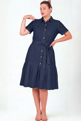 Plus - Size Marine Overhemdjurk Met Knopen