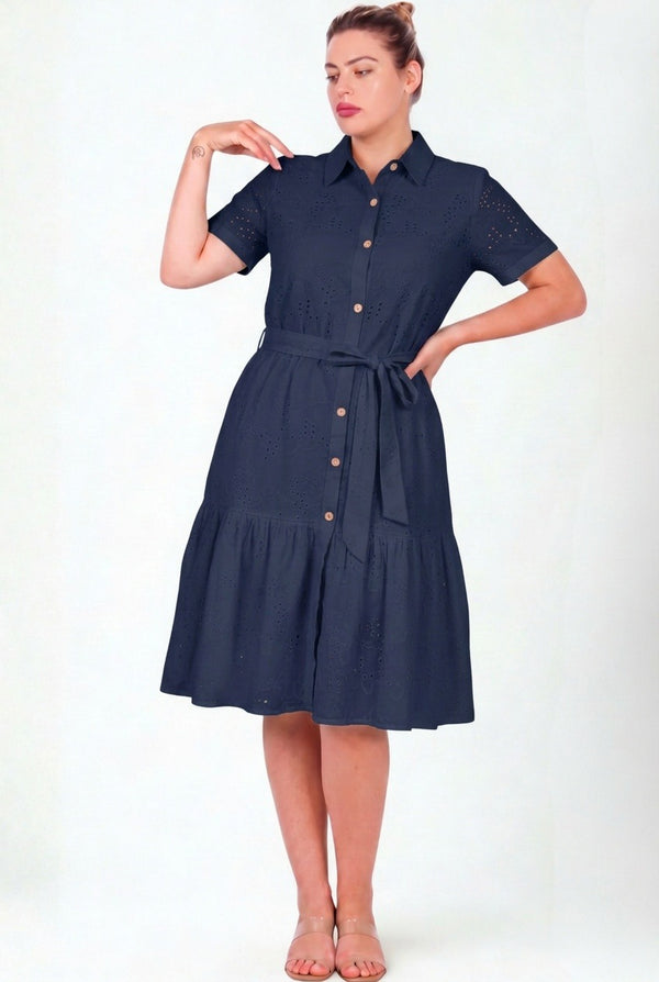 Plus - Size Marine Overhemdjurk Met Knopen