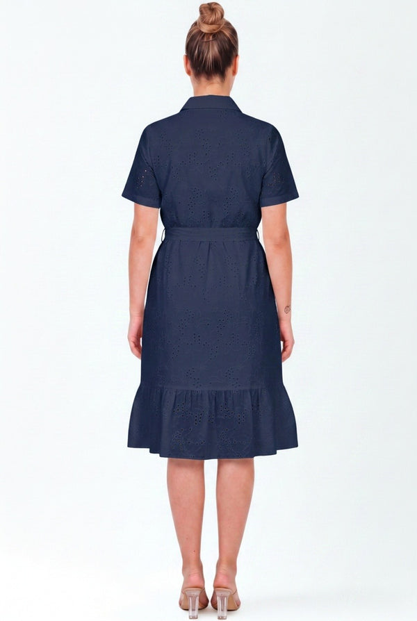 Plus - Size Marine Overhemdjurk Met Knopen